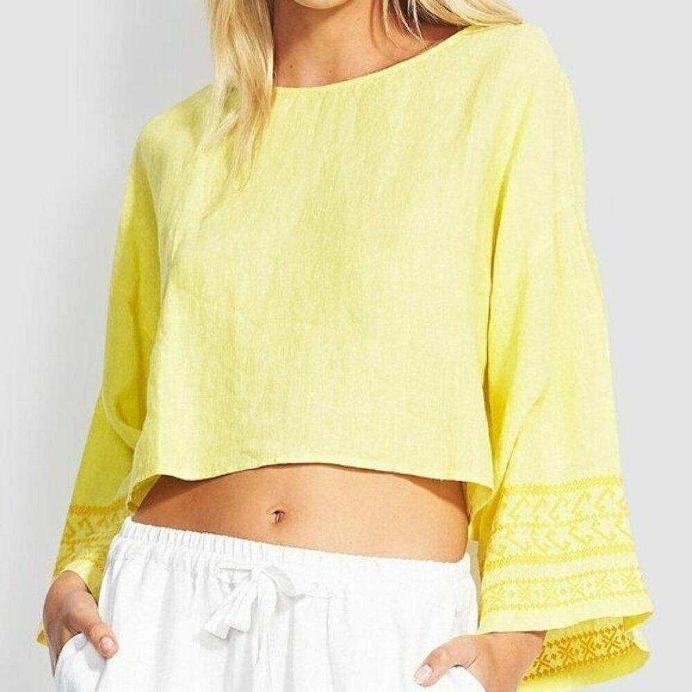 🌻Seafolly Brightfolk Yellow Embroidered Linen Top Size XS/S {NEW WITH TAGS!}.